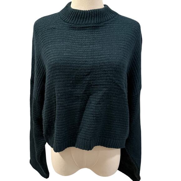 Express Forest Green Cropped Chunky Mock Neck Sweater Women Large Fall Cozy - Picture 1 of 8